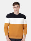 T-Base Colourblocked Round Neck Long Sleeves Cotton Pullover Sweater