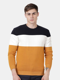 T-Base Colourblocked Round Neck Long Sleeves Cotton Pullover Sweater