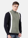 T-Base Men Olive Green & Black Colourblocked Pullover With Zip Detail