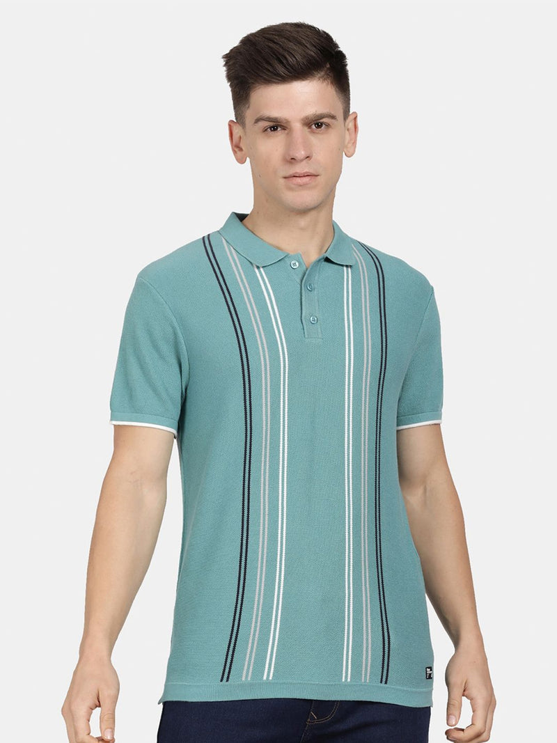 T-Base Men Cotton Striped Polo Collar T-Shirt