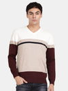 T-Base Men V-Neck Colourblocked Cotton Pullover