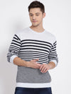 T-Base Men White & Black Striped Pullover Sweater