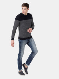T-Base Men Navy Blue & White Striped Pullover