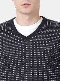 T-Base Men'S Navy Blue & White V-Neck Sweater