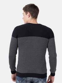 T-Base Men Navy Blue & White Striped Pullover