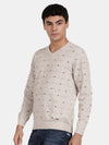 T-Base Geometric Printed V-Neck Woollen Pullover Sweater