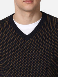 T-Base Men Charcoal & Mustard Quirky Printed Cotton Pullover