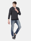 T-Base Men'S Navy Blue & White V-Neck Sweater