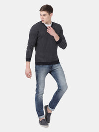 T-Base Men'S Navy Blue & White V-Neck Sweater