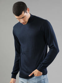 T-Base Men Navy Blue Ribbed Pullover