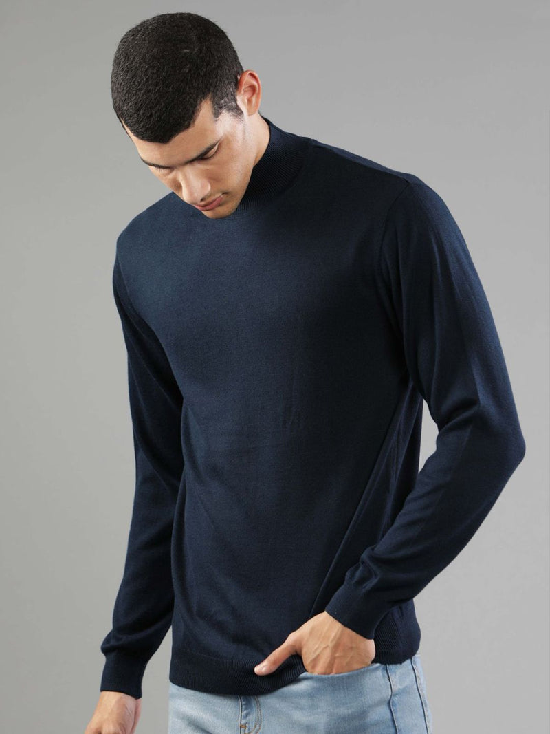 T-Base Men Navy Blue Ribbed Pullover