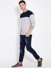 T-Base Men Grey & Navy Blue Colourblocked Pullover Sweater
