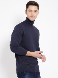 T-Base Men Navy Blue Solid Pullover Sweater