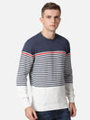 T-Base Men Blue & White Striped Cotton Pullover