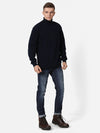 T-Base Men Navy Blue Solid Cotton Pullover
