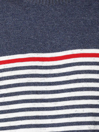 T-Base Men Blue & White Striped Cotton Pullover