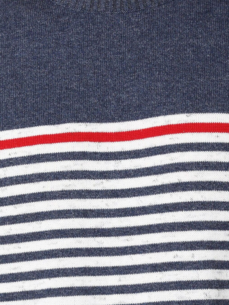 T-Base Men Blue & White Striped Cotton Pullover