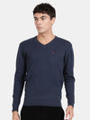 V Neck Mood Indigo Melange Full Sleeve Pullover
