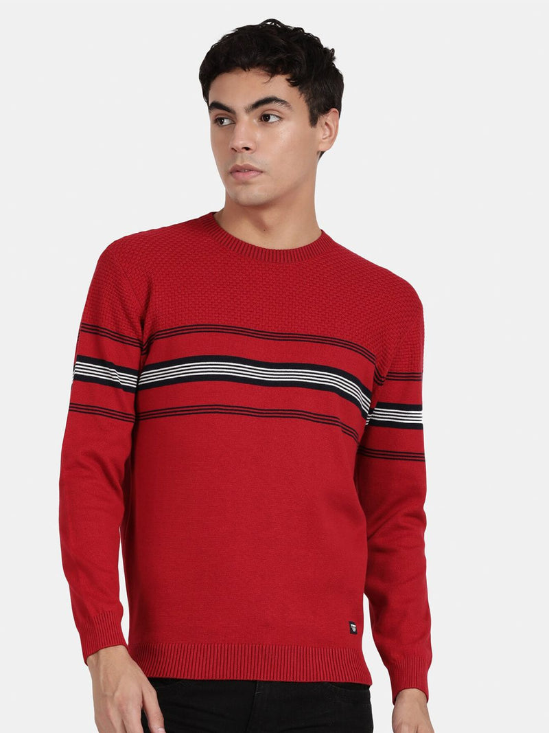 T-Base Men Striped Cotton Pullover