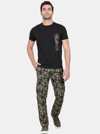 T-Base Men Olive Green Camouflage Printed Easy Wash Cargos Trousers