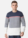 T-Base Men Blue & White Striped Cotton Pullover