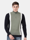T-Base Men Olive Green & Black Colourblocked Pullover With Zip Detail