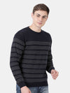 T-Base Men Navy Blue & White Striped Pullover