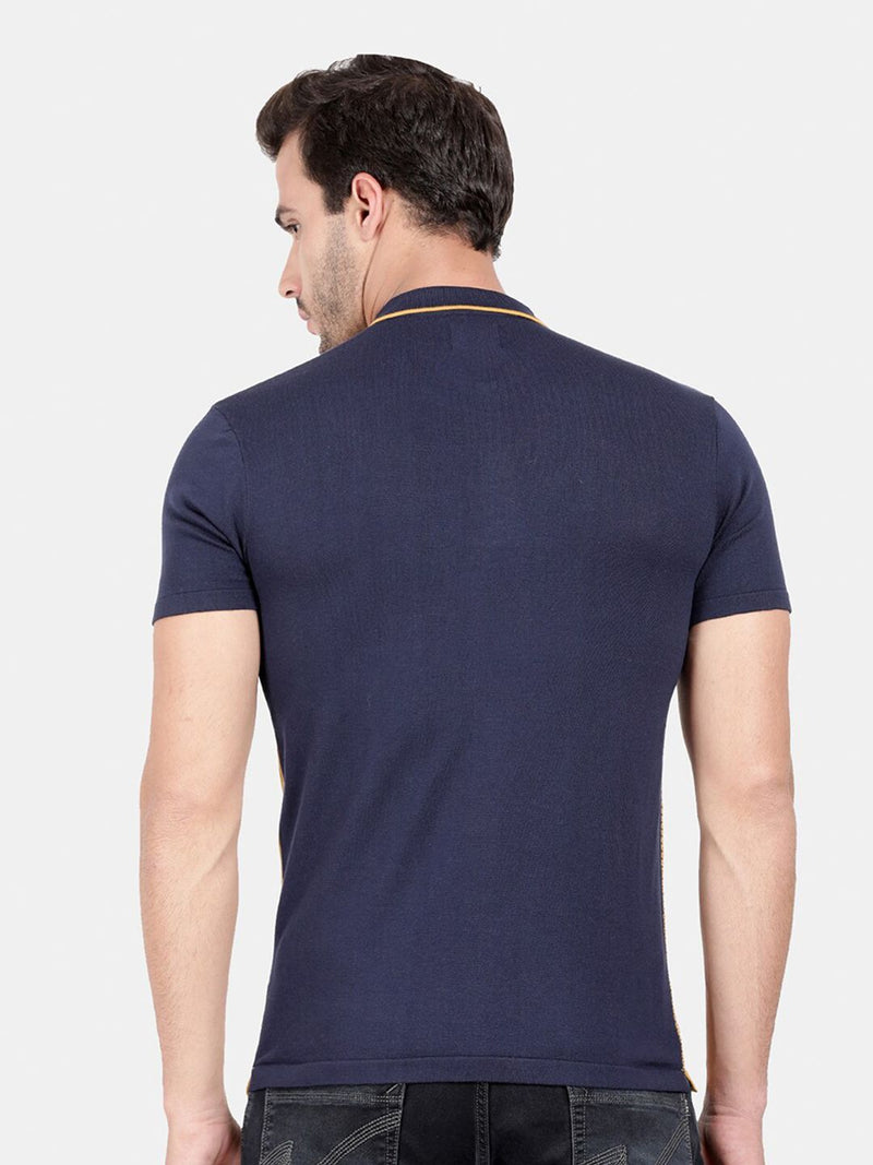 T-Base Men Brown Colourblocked Mandarin Collar T-Shirt
