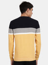 Crew Neck Full Sleeve Yellow Melange Color Blocked Pullover