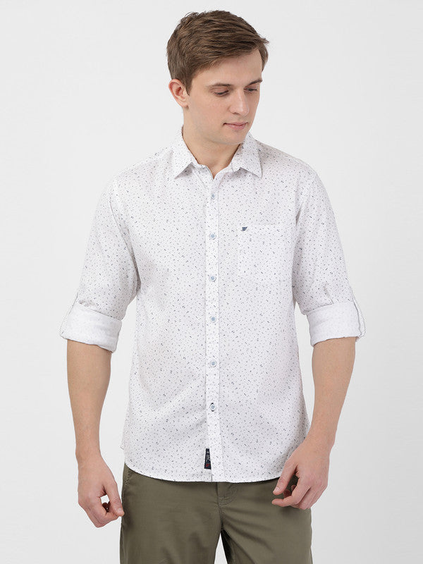 t-base Men White Cotton Printed Casual Shirt