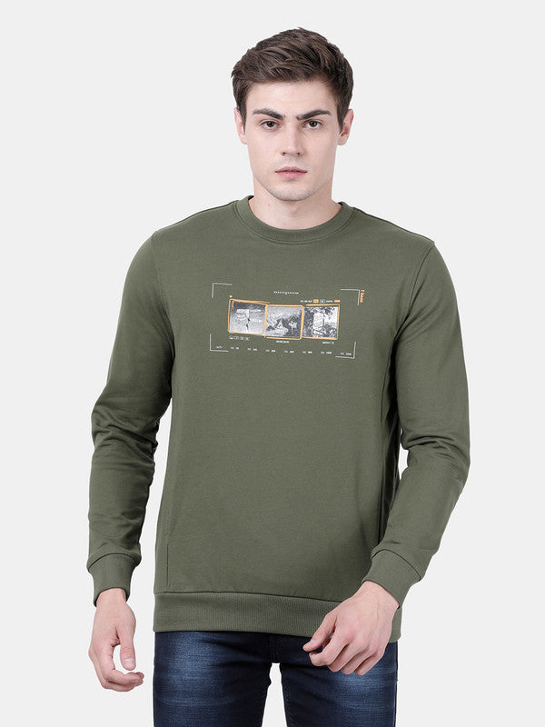 t-base Chive Olive Cotton Polyster Terry Solid Sweatshirt