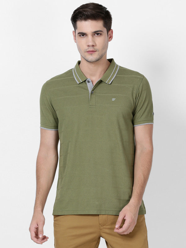 t-base men's Olive Polo Neck Solid T-Shirt