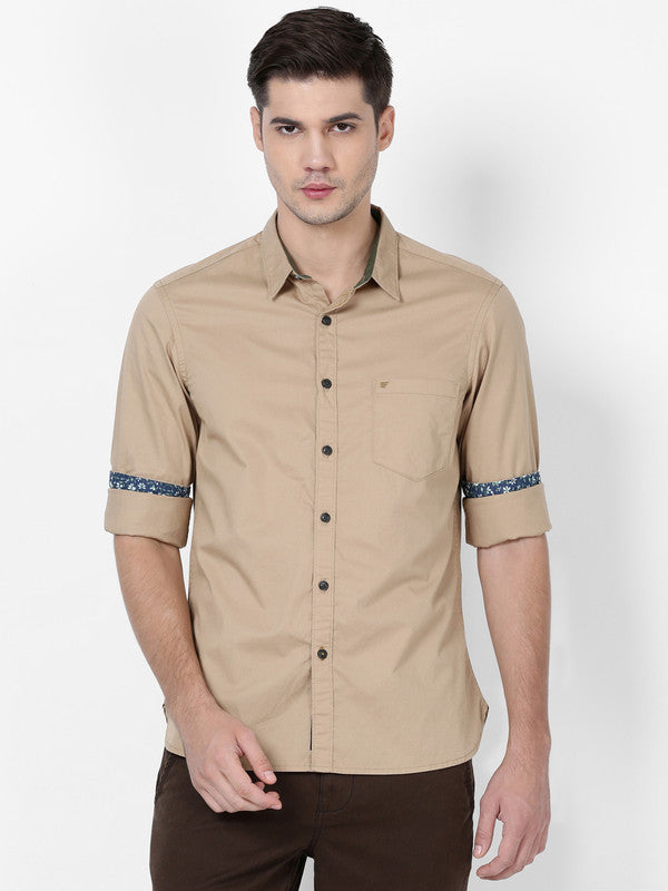 t-base Beige Cotton Solid Shirt