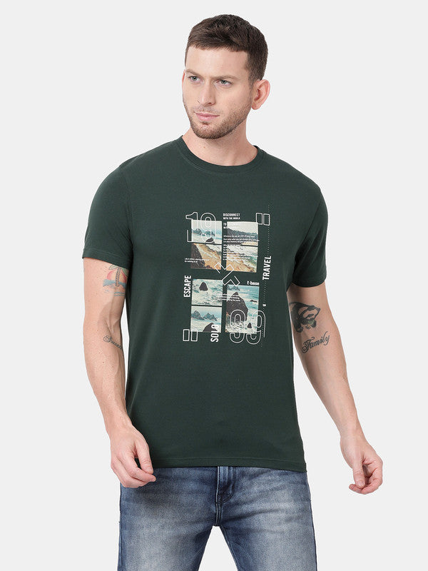 t-base Pine Cotton Lycra Crewneck Solid T-Shirt