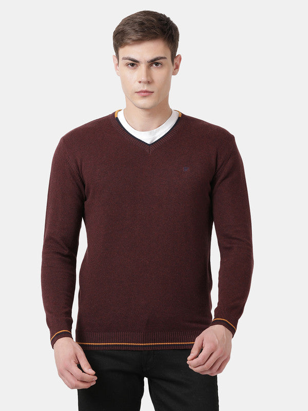 t-base Vineyard Melange Full Sleeve V-Neck Solid Sweater