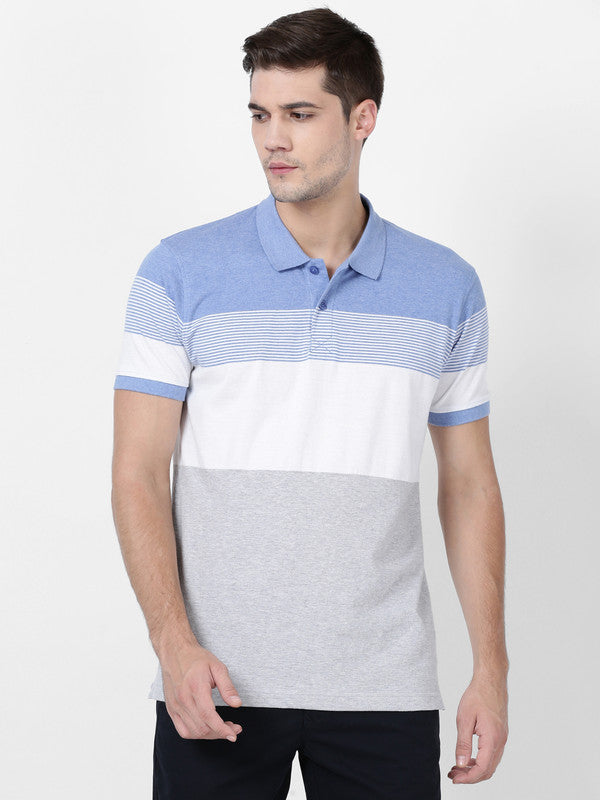 t-base Dutch Blue Melange Cotton Polyester Polo Striper T-Shirt