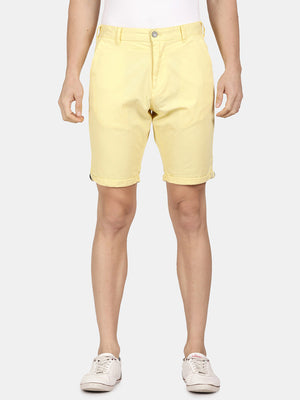 t-base Men Sunshine Yellow Cotton Dobby Stretch Solid Fold Up Chino Shorts