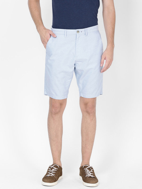t-base Men Forever Blue Cotton Solid Chino Shorts