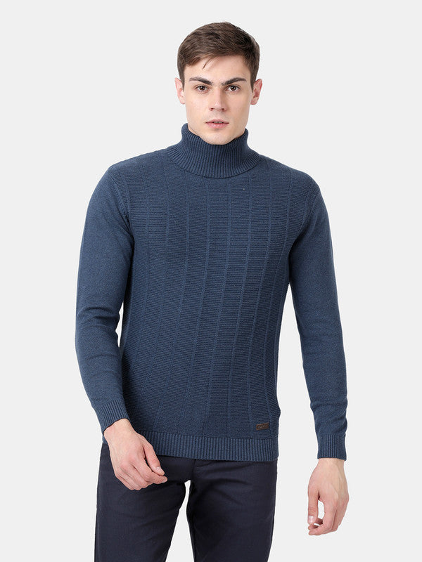 t-base Denim Melange Full Sleeve Turtle Neck Stylised Sweater