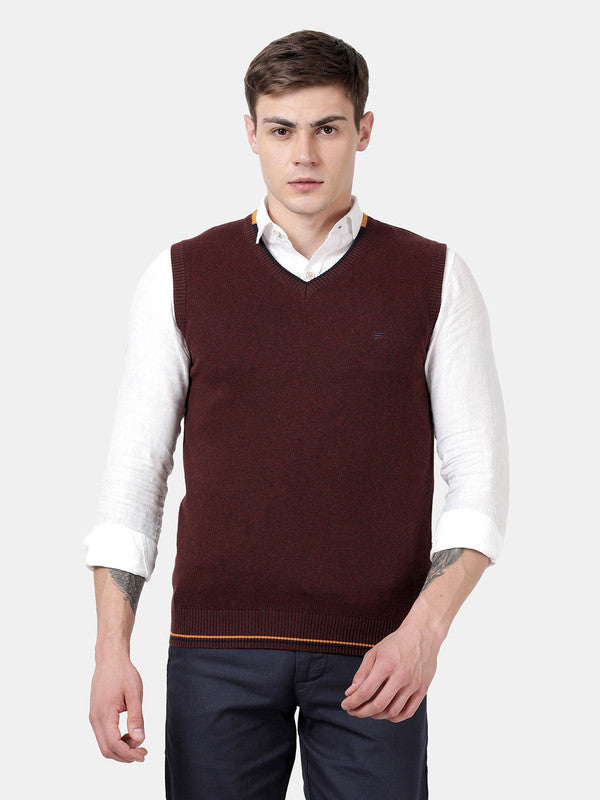 t-base Vineyard Melange Sleeve Less V-Neck Solid Sweater