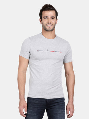 Grey Melange Cotton Stretch Half Sleeve Solid T-Shirt
