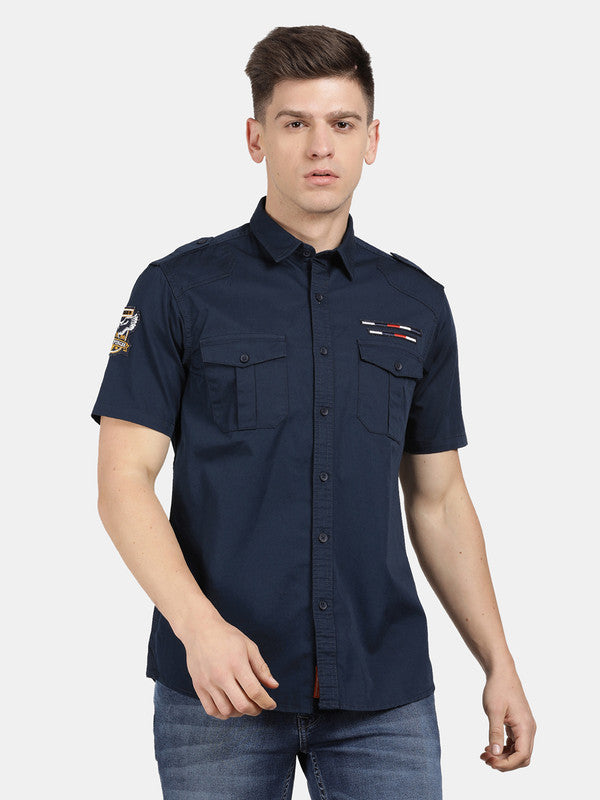 t-base Navy Cotton Printed Shirt