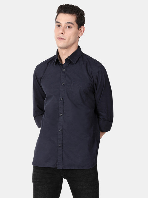 t-base Dark Navy Full Sleeve Cotton Solid Casual Shirt