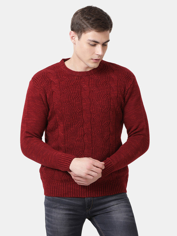 t-base Deep Red Mix Full Sleeve Crewneck Stylised Sweater