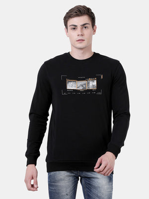 t-base Black Cotton Polyster Terry Solid Sweatshirt
