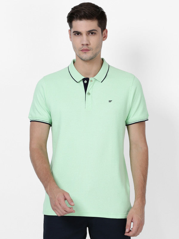 t-base men's Green Polo Neck Solid T-Shirt