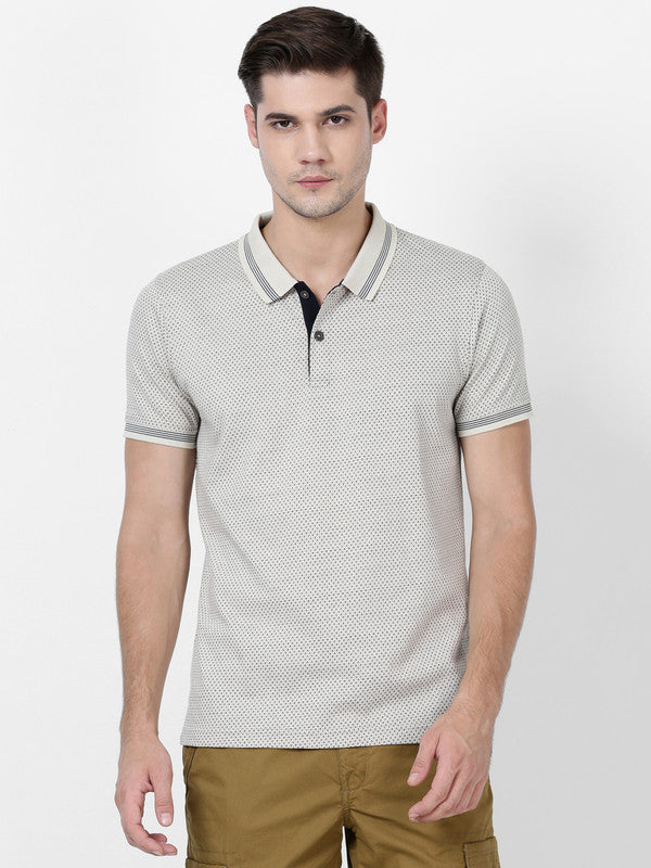 t-base Beige Cotton Polyester Polo Jacquard T-Shirt