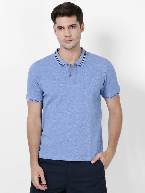 t-base Dutch Blue Melange Cotton Polo Structured T-Shirt