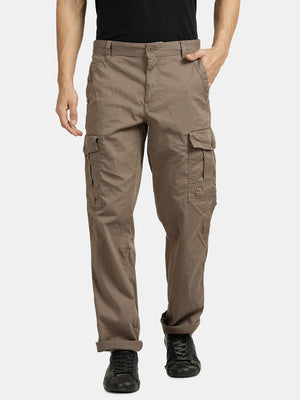 Taupe Cotton Elastane Solid Cargo Pant
