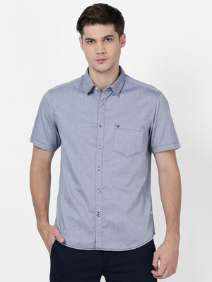  t-base Blue Solid Cotton Casual Shirt 